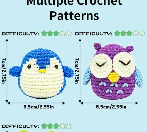 Vista 8 de NDEMl Kit de ganchillo de 3 piezas que incluye pingüino, búho, rana, materiales de bricolaje para principiantes con tutoriales en video paso a paso