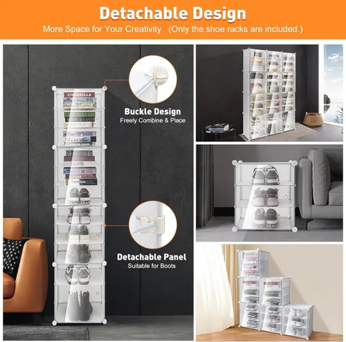 Vista 4 de TENNIX - Caja de zapatos plegable de 72 pares, 12 niveles, de plástico transparente, apilable, organizador de zapatos para armario y entrada, ahorro