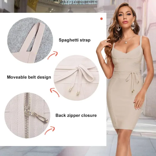Vista 4 de BEAUKEY Vestidos sin mangas con cinturón ajustado para fiesta