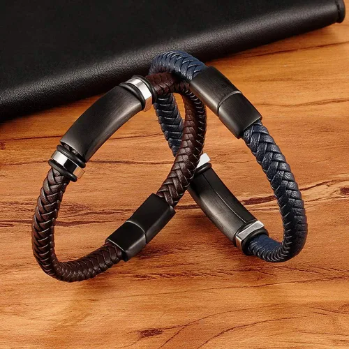 Vista 3 de TTNDstore 28972 - Pulseras de cuero para hombre pulseras tejidas para cumpleaños abalorios de cumpleaños joyería grabada