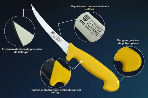 Vista 4 de SMI Cuchillo para deshuesar Solingen de 6 pulgadas, cuchillo curvo para carne, profesional, flexible, afilado, fabricado en Alemania