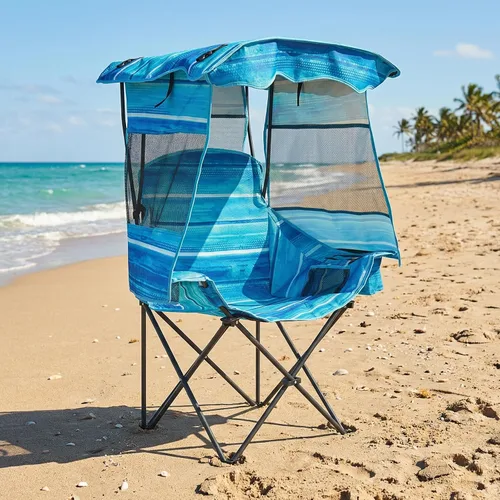 Vista 12 de ABORON Silla de camping con toldo, silla de playa plegable con sombra, silla portátil para exteriores con portavasos y bolsa refrigeradora