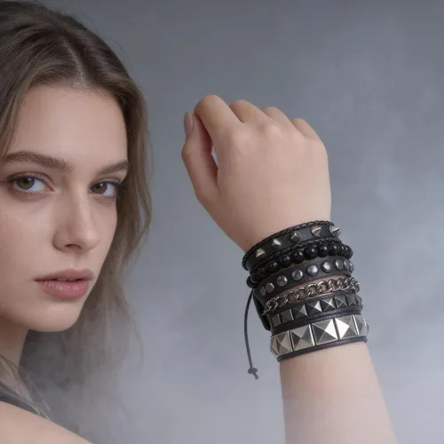 Vista 7 de HOVEOX 4 pulseras punk rock tachonadas pulsera gótica de cuero para hombres y mujeres, joyería gótica, accesorios punk, joyería emo para hombres