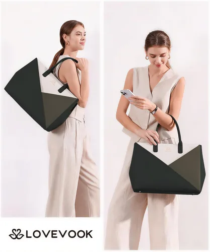 Vista 2 de LOVEVOOK Bolso para laptop de mano para mujer con portavasos grande, de 15.6 pulgadas, de PU, bolso de trabajo para maestra, bolso de mano