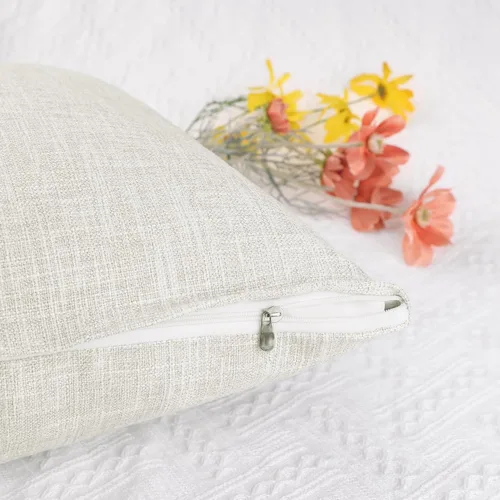 Vista 3 de uxcell Juego de 2 fundas de almohada decorativas de lino para casa de campo, fundas de cojín cuadradas rústicas sólidas para decoración del sofá