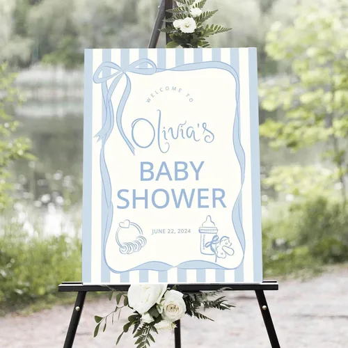 Vista 10 de Letrero personalizado para baby shower, letrero de bienvenida con soporte, letrero de bienvenida de niño azul, nombre y fecha personalizados