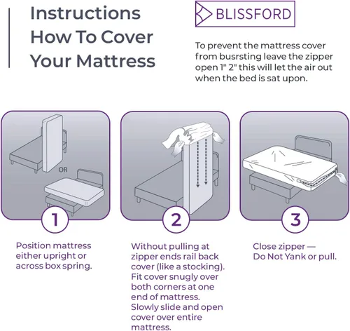 Vista 6 de BLISSFORD Protector de colchón de plástico con cremallera, funda de colchón de vinilo impermeable, funda de colchón resistente y silenciosa