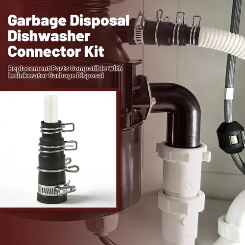 Vista 2 de Kit de conector de lavavajillas para triturador de basura – Piezas de repuesto compatibles con la eliminación de basura Insinkerator Adaptador