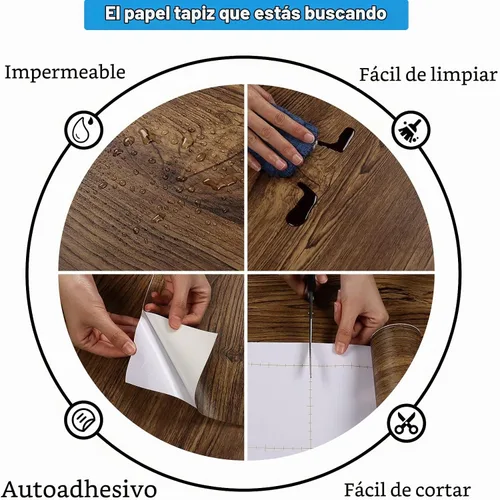 Vista 9 de CRE8TIVE Papel adhesivo de madera marrón, 24 x 118 pulgadas, papel tapiz autoadhesivo de madera sintética, impermeable, aspecto de madera rústica