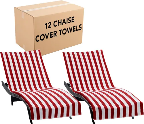 Vista 11 de Arkwright California - Funda para tumbona de playa, paquete de 2 - Toalla de algodón suave y a rayas estilo cabana con bolsillo para silla de playa