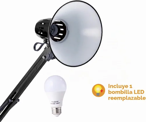 Vista 5 de Bostitch Office VLF100D - Lámpara de escritorio con brazo oscilante, metal, alcance de 36 pulgadas con ajuste multijunta, incluye bombilla LED