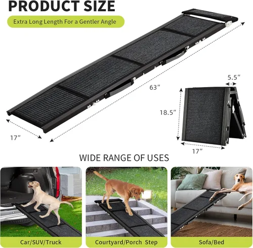 Vista 6 de Collapsible Dog Ramp for Car, SUV & Truck – Portable Non-Slip Wide Pet Stairs, Extra Wide Anti-Slip Surface, Supports Large Dogs up to 250 lbs, Easy