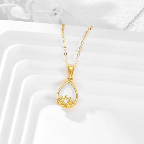 Vista 3 de Collar con colgante de lotoárbol de la vida de oro de 14 quilates, diseño de lágrima de piedra lunar natural, joyería para el día de la madre