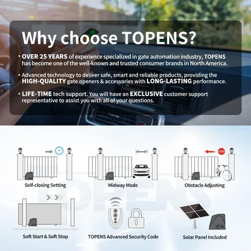 Vista 3 de TOPENS DKR1100ST Abridor de Puerta Corrediza Solar con Transmisión de Cremallera Motor Automático de Puerta para Puertas Deslizantes Pesadas