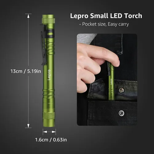 Vista 2 de Linternas LED Lepro en forma de bolígrafo, linterna de bolsillo mini impermeable y ligera con clip, paquete de 2 linternas pequeñas para inspección