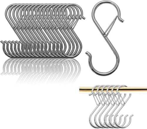 Vista 13 de Ganchos en S para colgar, resistentes con diseño de hebilla de seguridad, ganchos en forma de S para utensilios de cocina, sartenes, barra