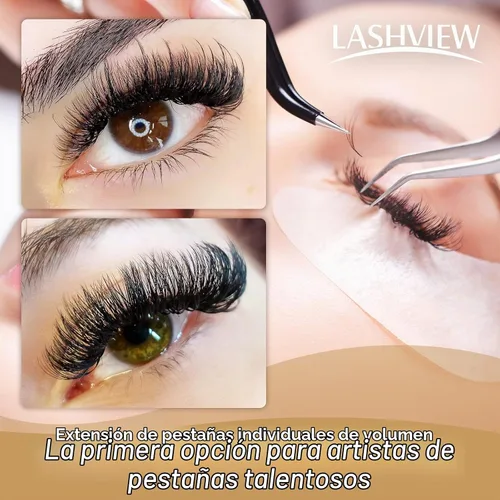 Vista 5 de LASHVIEW - Extensiones de pestañas individuales de seda de imitación de visón de 0.07mm de grosor y rizado C de 8-15mm de volumen mixto