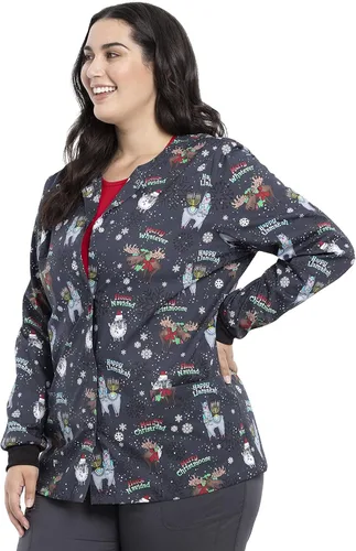 Vista 4 de Cherokee Impresiones Mujeres Calentamiento Scrubs Chaqueta Snap Front CK301