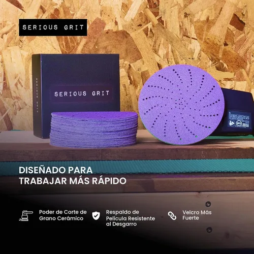 Vista 5 de Serious Grit Discos de lijado de cerámica de grano 40 de 6 pulgadas con múltiples agujeros de gancho y bucle, grano avanzado para corte rápido