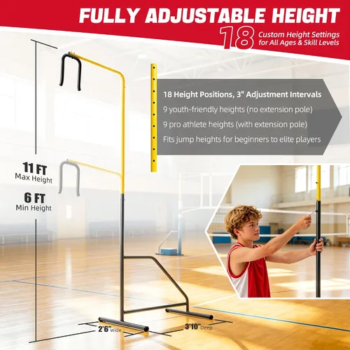 Vista 3 de Entrenador de púas de voleibol, altura ajustable, equipo de práctica individual para ajustar, pinchar, golpear, servir, recarga fácil de bola, base