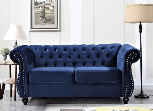 Vista 14 de Container Furniture Direct Feinstein - Sofá de terciopelo moderno Chesterfield para sala de estar con cabezas de clavos, acolchado de diamante