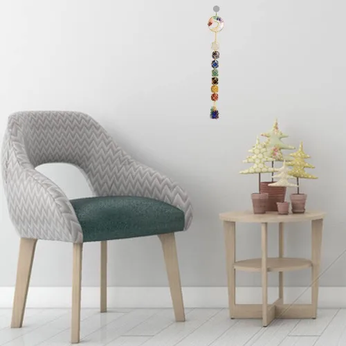 Vista 4 de Árbol de la vida hecho a mano con 7 piedras de chakras, cristales curativos, adorno colgante para decoración del hogar