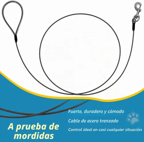 Vista 4 de Correa para perro a prueba de masticación Mi Metty, correa de cable metálico de 6 pies, correa resistente hecha de cuerda de alambre recubierta Negro
