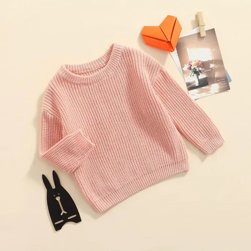 Vista 3 de Karwuiio Suéter de punto para bebé, niña, niño, cuello redondo, manga larga, sudadera para otoño e invierno