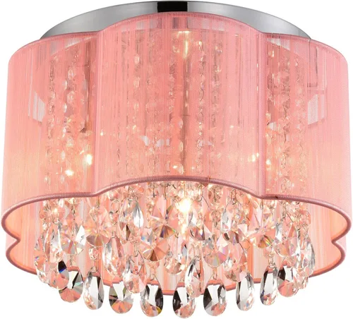 Vista 13 de Lámpara de techo de cristal morado, montaje semiempotrado E12 de 3 luces, pantalla de cadena de algodón hecha a mano, elegante y moderna lámpara