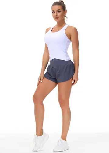Vista 5 de Camisetas sin mangas de entrenamiento con espalda cruzada para mujer, con brasier integrado, sin mangas, para correr, yoga, ajuste ajustado