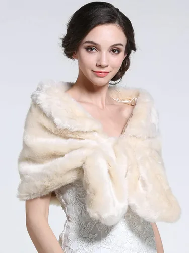 Vista 42 de Aukmla Bufanda de piel de boda para mujer con broche de diamantes de imitación para novia y damas de honor