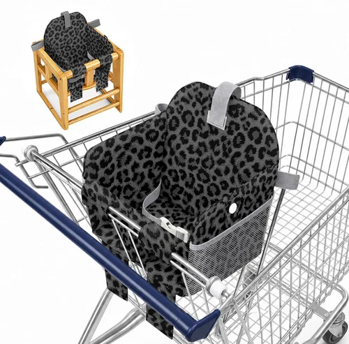 Vista 22 de Funda negra para carrito de compras para bebé, funda para silla alta 2 en 1, con arnés de seguridad, multifuncional, patrón de perro, fundas