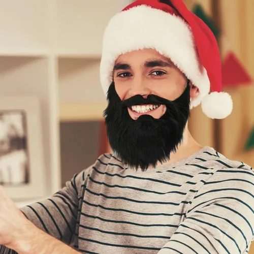 Vista 5 de AQWAL Barba falsa para fiesta, divertida barba falsa en la espalda, pelo facial bigote, barba falsa de cabello negro, peluca de bigote de barba