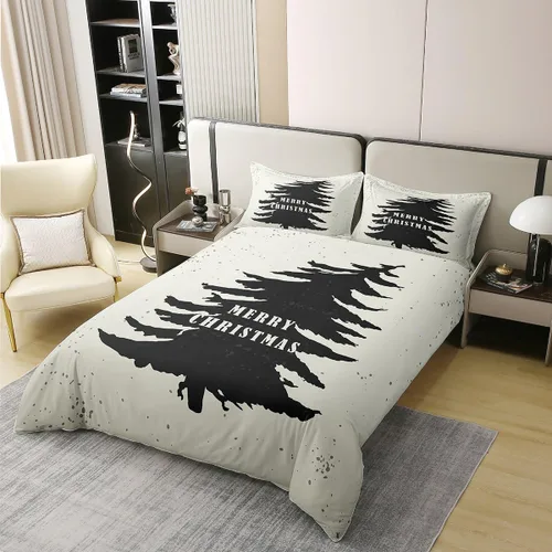 Vista 61 de Funda de edredón de árbol de Navidad 100% algodón natural, juego de ropa de cama de copos de nieve de Navidad para niños y niñas, funda de edredón