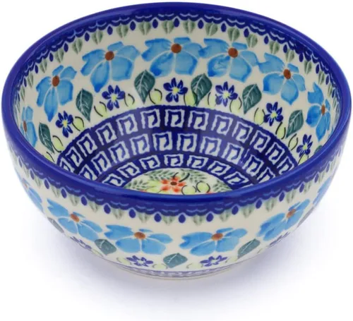 Vista 17 de Auténtico cuenco de cerámica polaca de 6 pulgadas en diseño de aciano azul, hecho a mano en Bolesławiec Polonia por Ceramika Bona + certificado