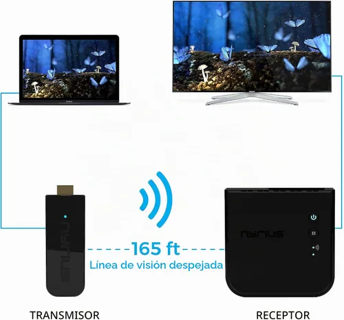 Vista 3 de Nyrius Transmisor y receptor de video HDMI inalámbrico Aries Pro+ para transmitir video de 1080p hasta 165 pies desde laptop, PC, caja de cables