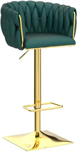 Vista 5 de Juego de 2 taburetes de bar giratorios de terciopelo, taburetes de bar ajustables y cómodos, silla de comedor moderna con respaldo tejido, taburetes