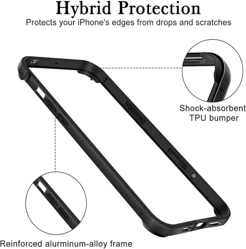 Vista 2 de Funda rígida delgada con marco de aluminio para iPhone 13 Pro, armadura de marco de metal con protección interior suave, protección de borde elevado