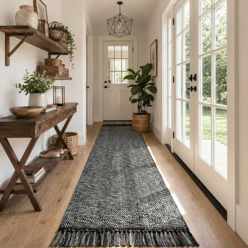 Vista 18 de Collive Alfombra de Baño Negra, 2' x 3' Tejida a Mano Lavable Alfombras Pequeñas de Cocina, Alfombra de Entrada Reversible de Algodón Alfombra