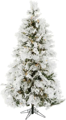Vista 16 de Fraser Hill Farm Árbol de Navidad artificial flocado de pino nevado de 12 pies con luces inteligentes incandescentes blancas y soporte, árbol falso
