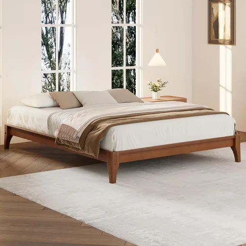 Vista 10 de Harper & Bright Designs Marco de cama de plataforma de bambú de tamaño matrimonial, cama de plataforma de madera de bajo perfil con cabecero, sin