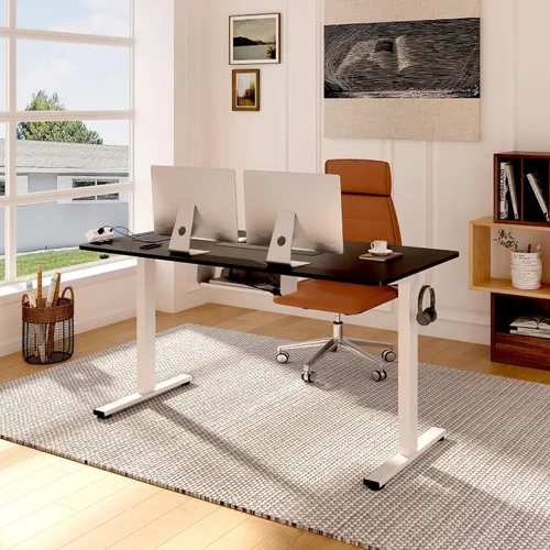 Vista 2 de FLEXISPOT EN2 Escritorio de pie de una pieza completa con regleta de alimentación de abrazadera, escritorio eléctrico de altura ajustable de 40 x 24