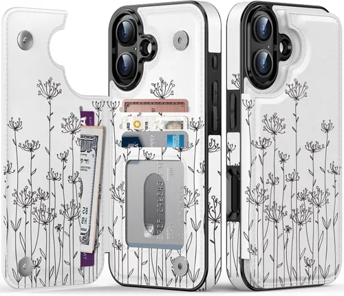 Vista 114 de FUNMIKO Funda tipo cartera para iPhone 13 con tarjetero, bloqueo RFID, protección de grado militar y obras de arte impresas con rayos UV, cierre