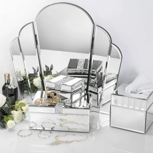 Vista 9 de Joyero grande de cristal con diamantes de imitación organizador de joyas caja decorativa para mujeres y niñas regalo lujoso