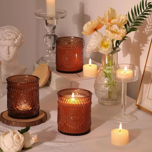 Vista 4 de DARJEN 10 tarros de vela de vidrio de 8 onzas con tapas, latas de velas Ámbar