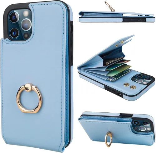 Vista 16 de Folosu Funda compatible con iPhone 12/12 Pro con soporte para tarjetas, rotación de 360°, soporte de anillo de dedo con función atril, protección