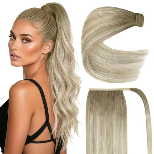 Vista 15 de Ve Sunny Extensión de cola de caballo de 2.82 oz, extensiones de cabello humano real real para mujer, color negro azabache, 14 pulgadas Pony-1-1-#1