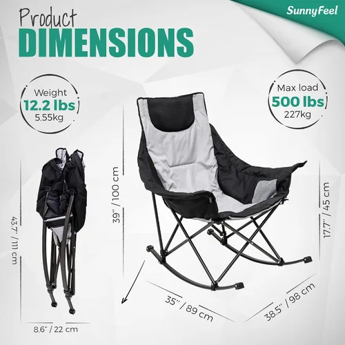 Vista 3 de SUNNYFEEL Silla Mecedora de Camping de Gran Tamaño, Silla de Patio Totalmente Acolchada con Bolsillo Lateral, Sillón Reclinable Portátil de Respaldo