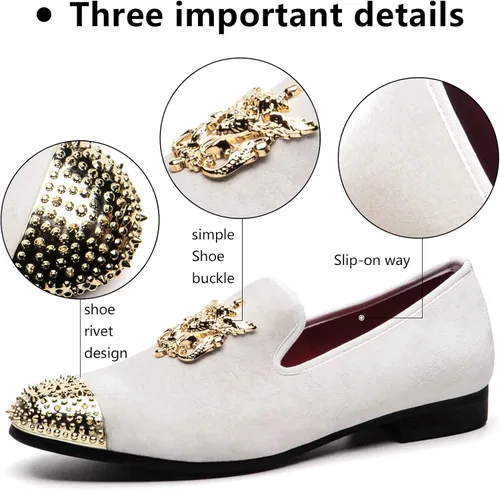 Vista 3 de Meijiana Mocasines de terciopelo para hombre, zapatos de vestir con adornos de metal, zapatos de lujo para fiestas