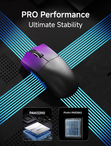 Vista 4 de Mouse inalámbrico para juegos S9 Pro, mouse ergonómico de computadora 59G, modos triples, sondeo de 8K, DPI de 26 K, sensor óptico PAW3395